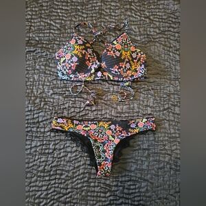 Luli Fama Black Floral Bikini Set